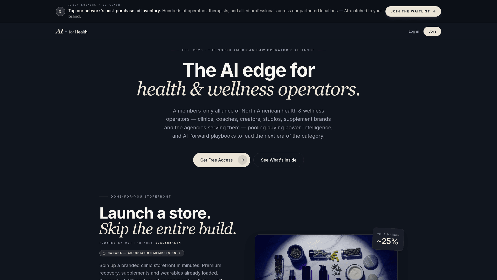 AIforHealth Association — the AI edge for health & wellness operators. Members-only North American alliance powered by ScaleHealth.